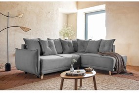 Sivá menčestrová rozkladacia rohová pohovka (pravý roh) Lazy Lukka – Miuform