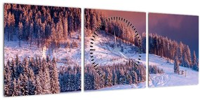 Obraz zimnej krajiny (s hodinami) (90x30 cm)