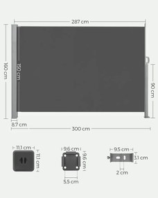 Bočná markíza HORIZON na terasu, 160x300cm, šedá SongmicsHome