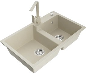 Mexen Tomas, granitový drez 800x500x190 mm, 2-komorový a béžová batéria Rita, béžová, 6516-69-670300-69