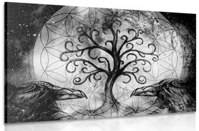 Obraz magický strom života v čiernobielom prevedení