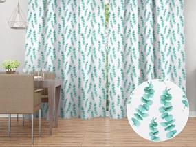 Biante Dekoračný záves TF-089 Tyrkysové listy eukalyptu na bielom 140x150 cm