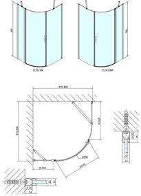 Polysan Polysan, ZOOM LINE BLACK štvrťkruhová sprchová zástena 900x900mm, číre sklo, ľavá, ZL2615BL