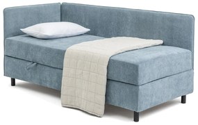 Modrá čalúnená jednolôžková posteľ s úložným priestorom s matracom 90x200 cm Avela – Bonami Selection