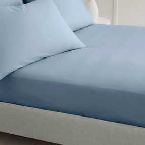 Modrá napínacia plachta z bavlneného perkálu 185x200 cm Cotton Percale – Bianca