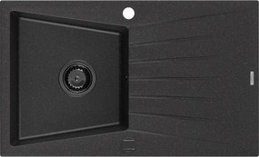 Mexen Cesar, granitový drez 775x470x190 mm, 1-komorový, čierna-strieborná metalíza s čiernym sifónom, 6514771010-73-B
