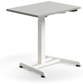 Výškovo nastaviteľný stôl QBUS, s centrálnou nohou, 800x600 mm, biely rám, svetlošedá