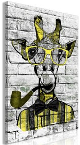 Artgeist Obraz - Giraffe with Pipe (1 Part) Vertical Yellow Veľkosť: 60x90, Verzia: Premium Print