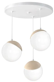 Závesné svietidlo Sfera, 3x biele sklenené tienidlo, w/drevo, o