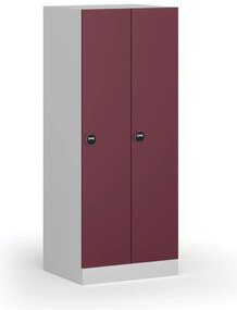 Šatníková skrinka znížená, 2 oddiely, 1500 x 600 x 500 mm, demont, zámok s čítačkou RFID kariet, červené dvere