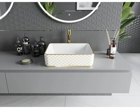 Mexen Catia, umývadlo na dosku 48x37x14 cm, biela lesklá-zlatý vzor, 21314809