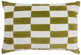 CHECKER VELVET Vankúš 40 x 60 cm - biela/zelená