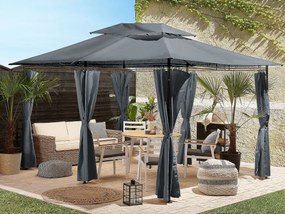 Záhradný altánok s LED solárnym osvetlením BestBerg BBGG-10 / 300 x 400 x 275 cm / šedá