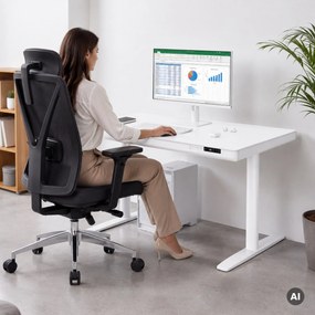 Elektrický písací stôl sit-stand so zásuvkou a bezdrôtovou nabíjačkou Qi biely, 1200 mm: ELLIS
