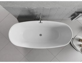 Mexen Luvo Slim, voľne stojaca vaňa 170 × 75 cm, biela lesklá, chrómový prepad, 52801707500-01