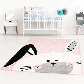 Kúzelný detský ružový koberec pre dievčatko zajačik