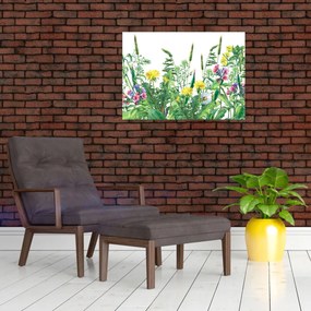 Sklenený obraz - Maľované lúčne kvety (70x50 cm)