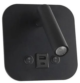 LED nástenné bodové svietidlo s USB portom LED/8W/230V 3000K čierne
