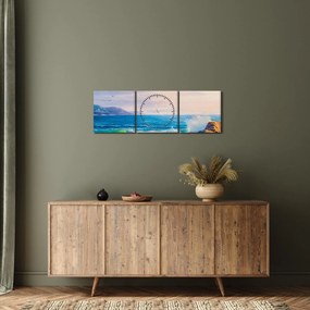 Obraz vĺn narážajúcich na útesy, olejomaľba (s hodinami) (90x30 cm)