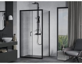 Mexen Apia, sprchový kút s posuvnými dverami 140 (dvere) x 90 (stena) cm, 6mm číre sklo, čierny profil, 840-140-090-70-00