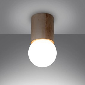 Stropné svietidlo Boomo, 1x biele sklenené tienidlo, drevo, (23 cm)