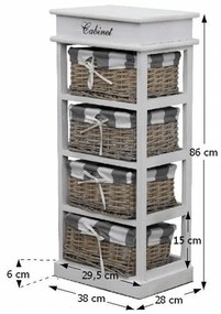 Tempo Kondela Komoda, 4 košíková, sivá / biela, MANON 4