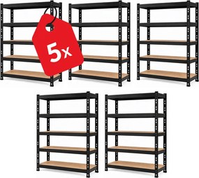 Akcia 5x Regál 216x120x50 cm profesionálny 5-policový, nosnosť 2000 kg - čierny