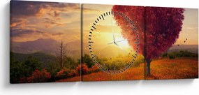 Obraz stromu v tvare srdca (s hodinami) (90x30 cm)