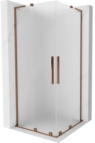 Mexen Velar L Duo, sprchový kút s posuvnými dverami 90 x 90 cm, 8mm sklo námraza, ružové zlato, 871-090-090-02-33-60