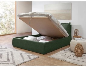 Tmavozelená čalúnená dvojlôžková posteľ s úložným priestorom a roštom 160x200 cm Garancia – Bobochic Paris