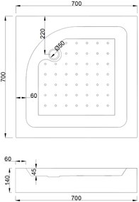 Mexen Rio, štvorcový sprchovací kút s posuvnými dverami 70(dvere) x 70(dvere) x 190 cm, 6mm číre sklo s pásikmi, čierny profil + biela sprchová vanička RIO, 860-070-070-70-20-4510