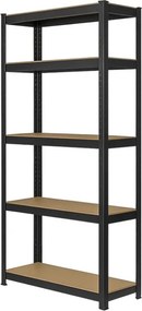 Regál 180x100x50 cm lakovaný 5-policový, nosnosť 875 kg - čierny
