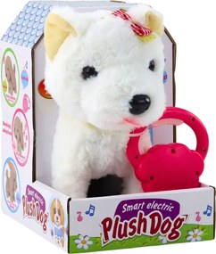 LEAN Toys Interaktívny pes s mašľami na vodítku chodí šteká biely