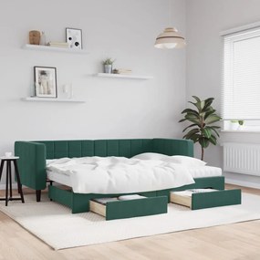 Rozkladacia denná posteľ s matracmi tmavozelená 80x200 cm zamat 3196758
