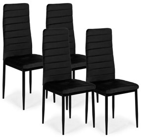 Sada 4 elegantných zamatových stoličiek v čiernej farbe