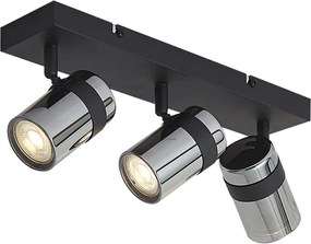 Stropný reflektor čierny s dymovým sklom 3-svetelný otočný a naklápací - Gianni