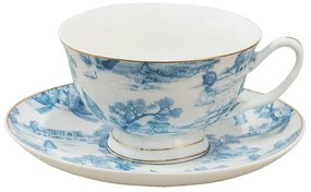 Bielo-modrá porcelánová šálka s tanierikom - Ø 10*6 / Ø 15*2 cm / 250 ml