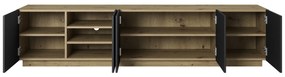 RTV skrinka Asha 200 cm s ryhovaným čelom - artisan / čierny mat