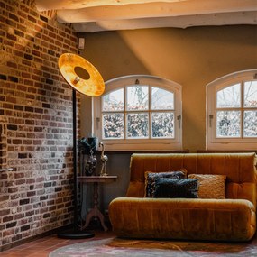 Priemyselná stojaca lampa čierna so zlatým vnútrom 60 cm - Magnax