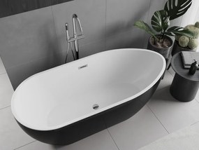 Mexen Eos, voľne stojaca vaňa 150 x 75 cm, biela-čierna, chrómový prepad, 52471507575-01