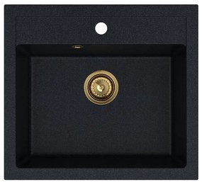 Sink Quality Ferrum, kuchynský granitový drez 565x510x205 mm + zlatý sifón, čierna škvrnitá-Brocade, SKQ-FER.B.1K60.XG