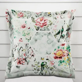 Biante Bavlnená obliečka na vankúš s lemom Sandra SA-415 Kvety na mintovom hexagóne 60 x 60 cm