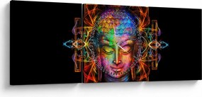 Obraz - Busta Budhu v neónových farbách (s hodinami) (90x30 cm)