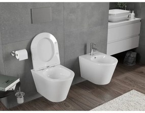 Mexen Rico, závesná WC misa 490x360x370 mm, Rimless Tornádo + WC sedadlo z duroplastu, biela lesklá, 30720300T