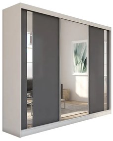 Skriňa s posuvnými dverami a zrkadlom GRACJA, 240x216x61, biela/grafit