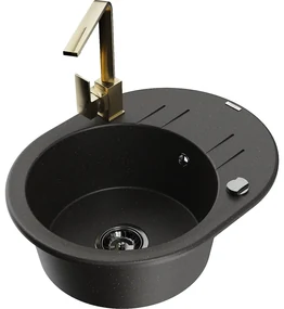 Mexen Kevin, drez granitový 586x458x190 mm, 1-komorový a zlatá batéria Rita, čierna - zlatá metalíza, 6517-75-670300-50-B