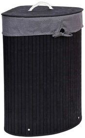 Bambusový rohový kôš na bielizeň s vekom, čierno-šedý, 60L