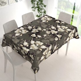 Biante Zamatový obdĺžnikový obrus Tamara TMR-034 Kvety gardénie na hnedosivom 50x100 cm