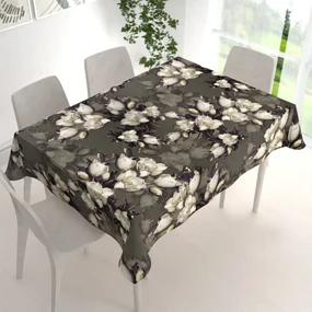 Biante Zamatový obdĺžnikový obrus Tamara TMR-034 Kvety gardénie na hnedosivom 100x140 cm