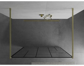 Mexen Kioto, sprchová zástena Walk-In 120 x 200 cm, 8mm sklo čierny vzor, zlatý matný profil, 800-120-002-55-78